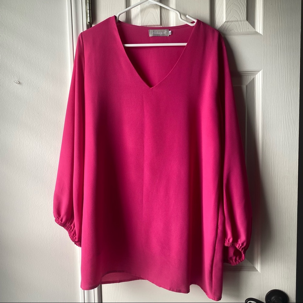 Pink V-Neck Long Sleeve Blouse - Size XL